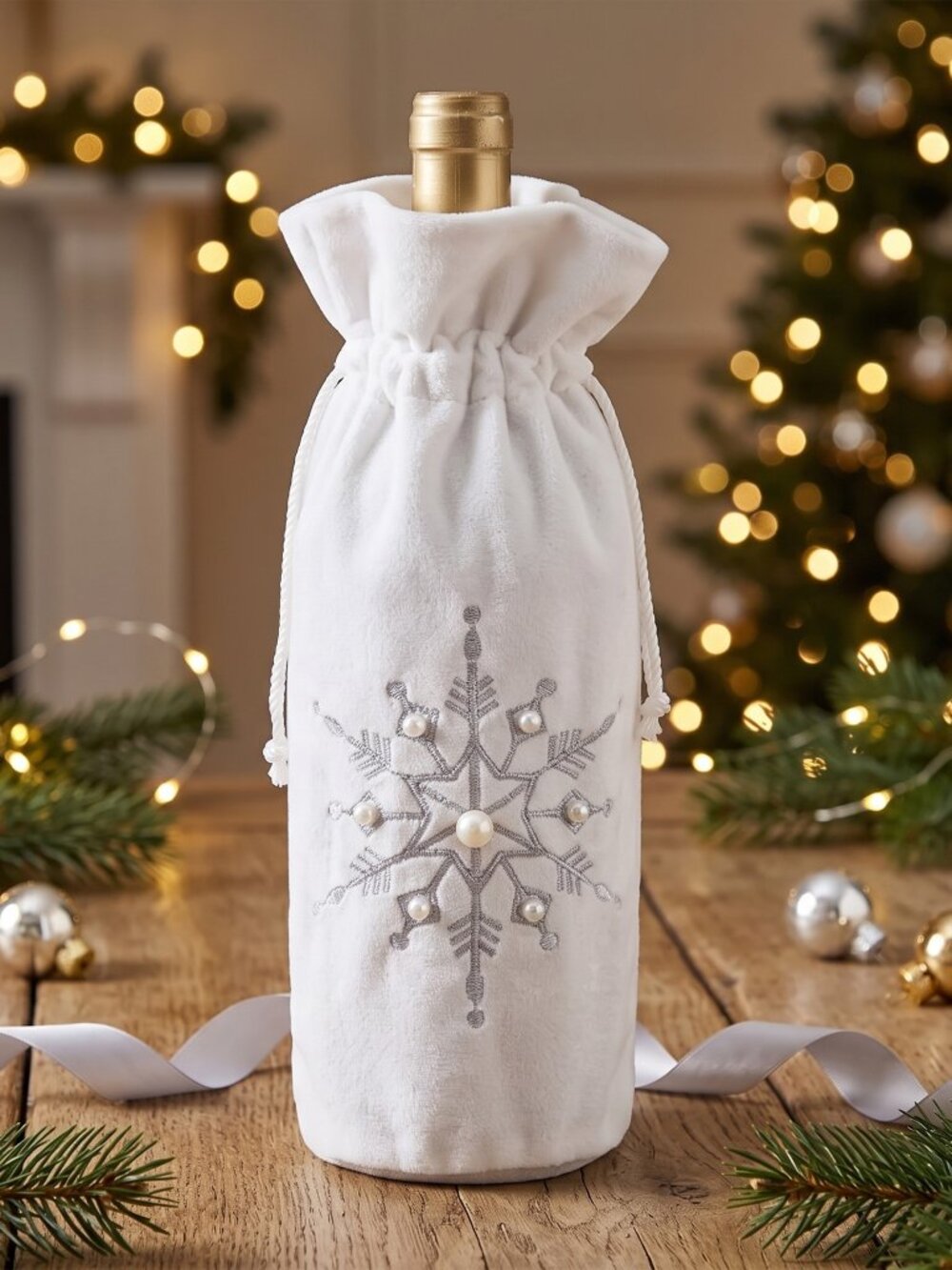 Silver Snowflake Gift Bag for Wine & other bottles
